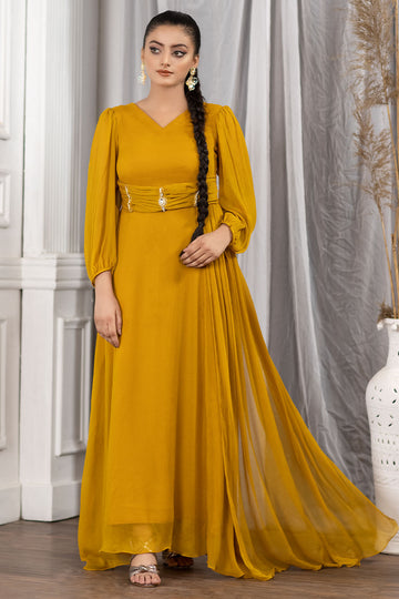 Mustard Crinkle Chiffon Maxi-2543