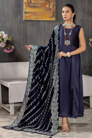 Blue Foil Printed Velvet Shawl : VBLU-22-FR