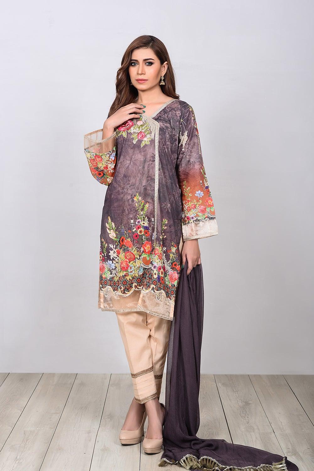 Embroiderd digital lawn - Madame