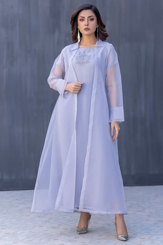 Grey Organza Gown Chiffon Maxi-2576
